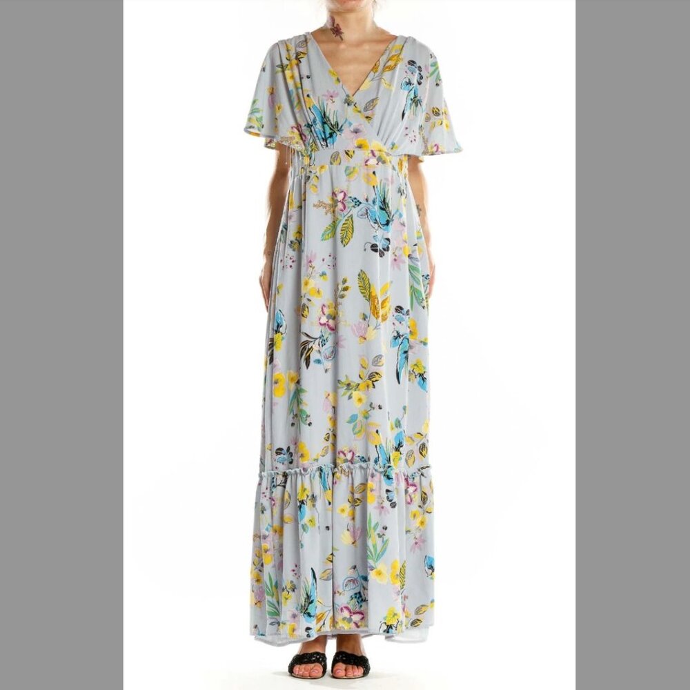 Slate & Willow Women's Floral Printed V-Neck Dolman Sleeve Tiered Ruffle Maxi-XS - Picture 9 of 12
